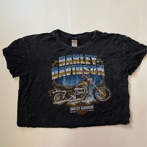 Harley-Davidson Black and Blue Crop Top with Motorcycle Graphic
